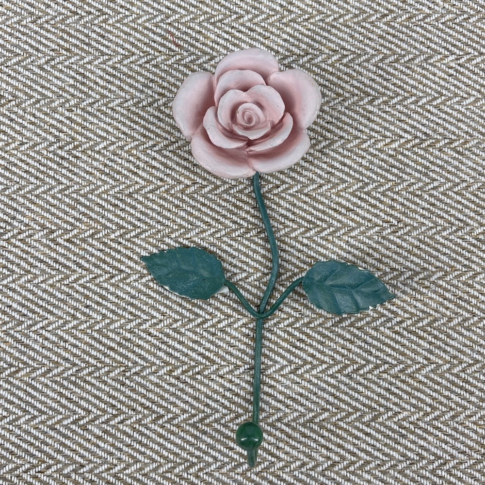 Pink Enameled Rose Wall Hook Shabby Chic French Country Cottagecore 8'